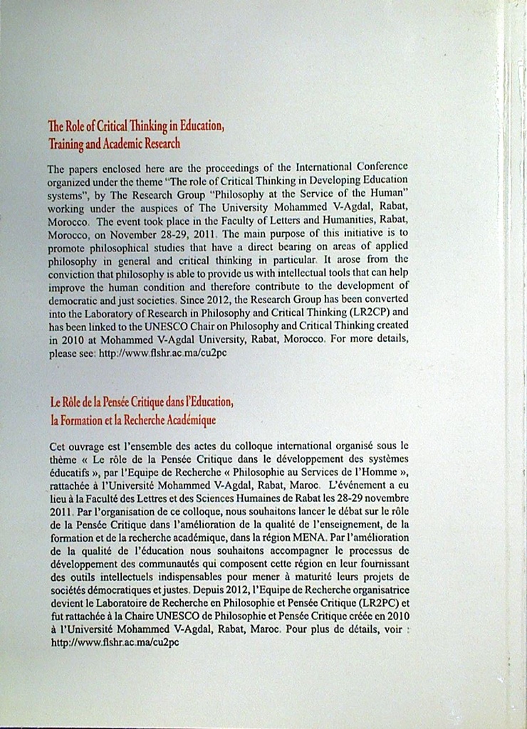 The Role of Critical Thinking in Education Training and Academic Research
